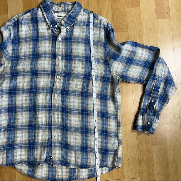 Taylor Stitch Blue and Cream Plaid Button Down Shirt 100% Linen 42 Lightweight - Picture 8 of 8